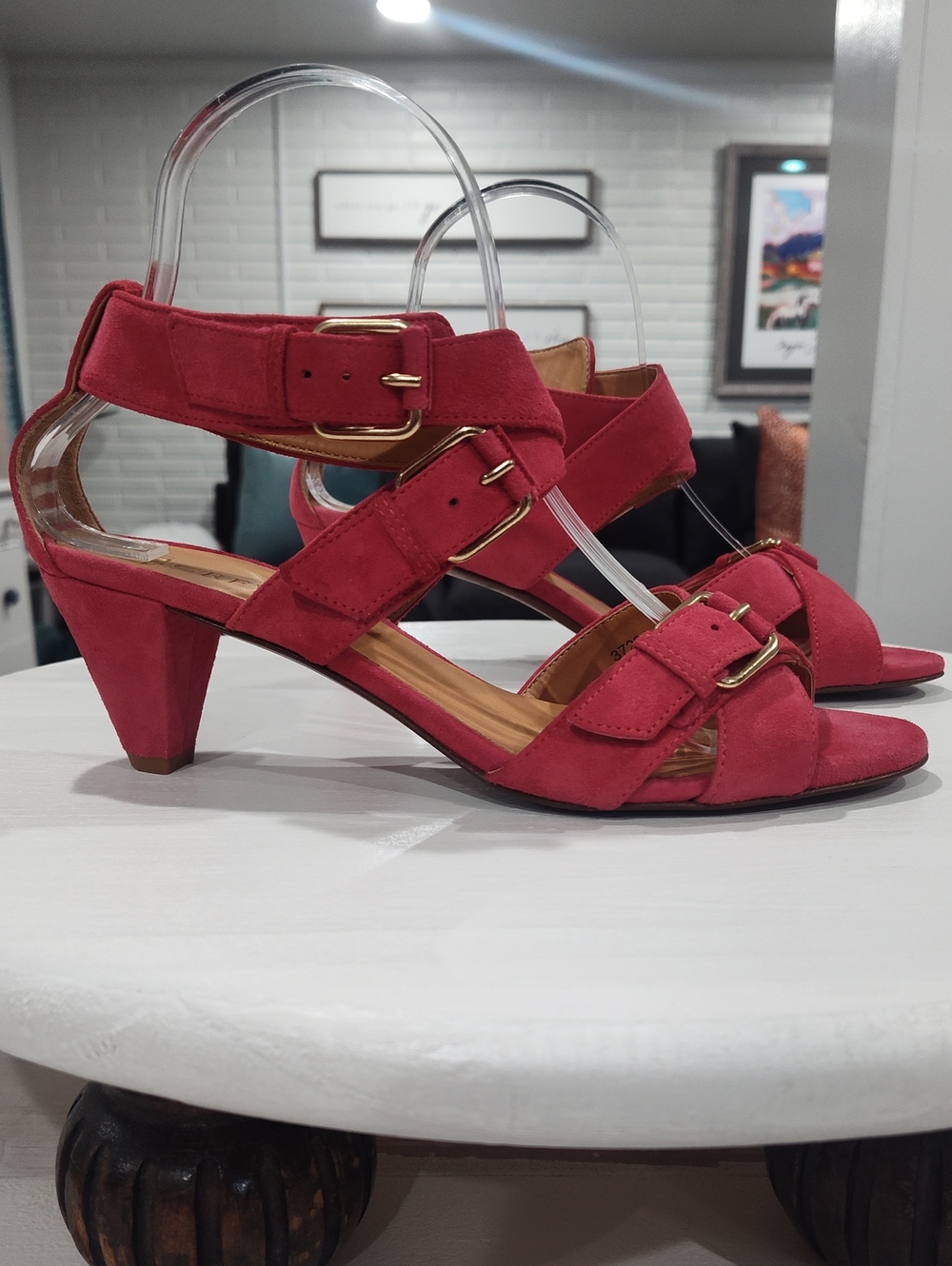 J. Crew Pink Suede Mid-Heel Buckle Sandals Size 8